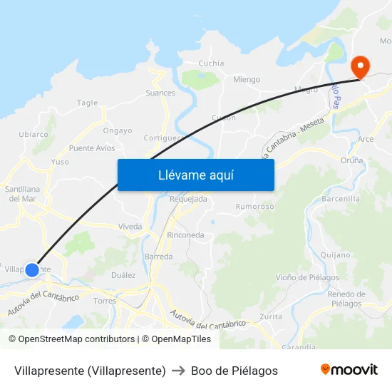 Villapresente (Villapresente) to Boo de Piélagos map