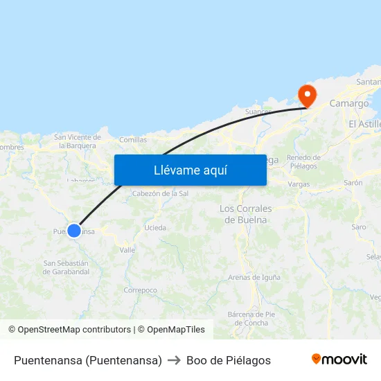 Puentenansa (Puentenansa) to Boo de Piélagos map