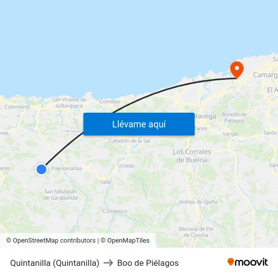 Quintanilla (Quintanilla) to Boo de Piélagos map