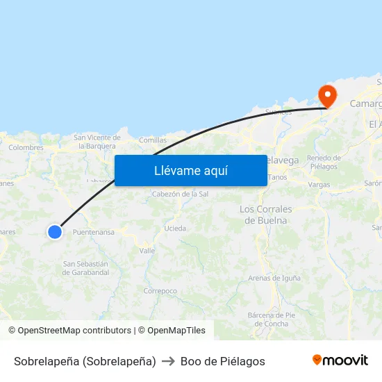 Sobrelapeña (Sobrelapeña) to Boo de Piélagos map