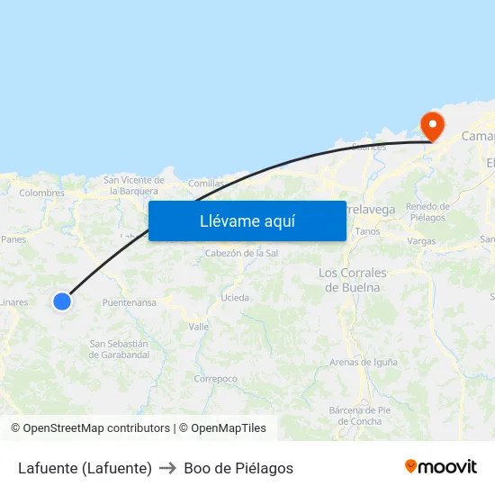 Lafuente (Lafuente) to Boo de Piélagos map