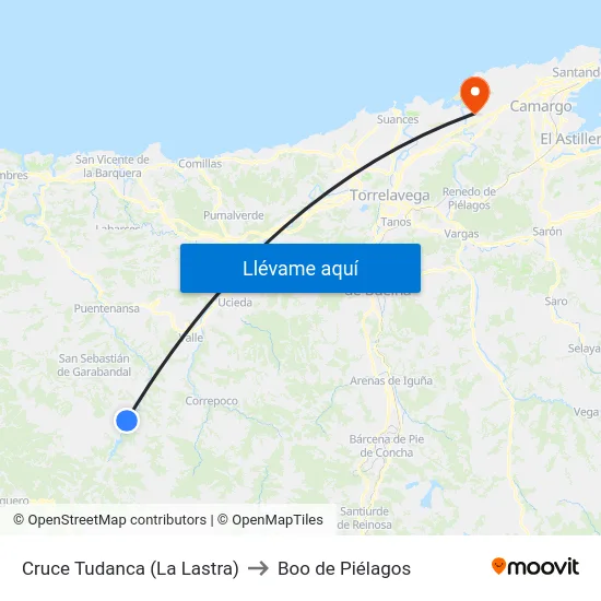 Cruce Tudanca (La Lastra) to Boo de Piélagos map