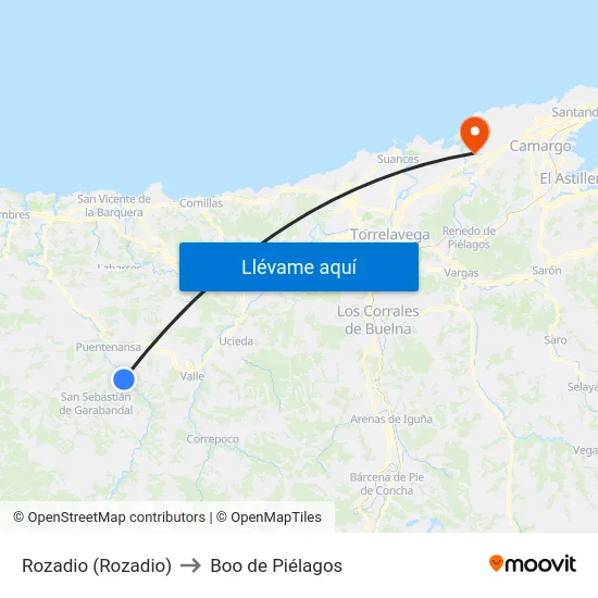 Rozadio (Rozadio) to Boo de Piélagos map