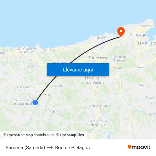 Sarceda (Sarceda) to Boo de Piélagos map