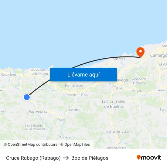 Cruce Rabago (Rabago) to Boo de Piélagos map