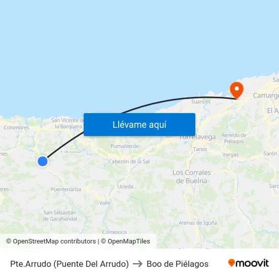 Pte.Arrudo (Puente Del Arrudo) to Boo de Piélagos map