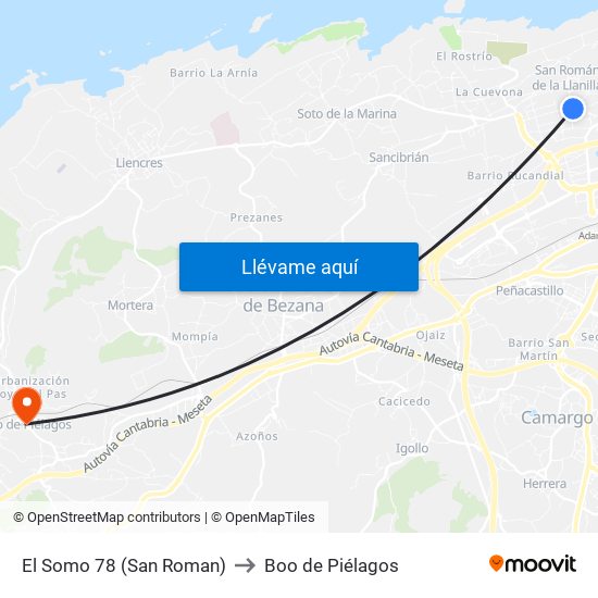 El Somo 78 (San Roman) to Boo de Piélagos map