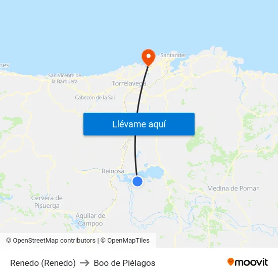 Renedo (Renedo) to Boo de Piélagos map