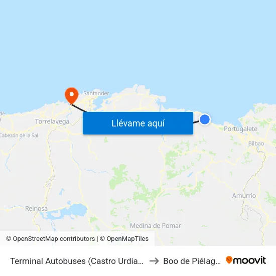 Terminal Autobuses (Castro Urdiales) to Boo de Piélagos map