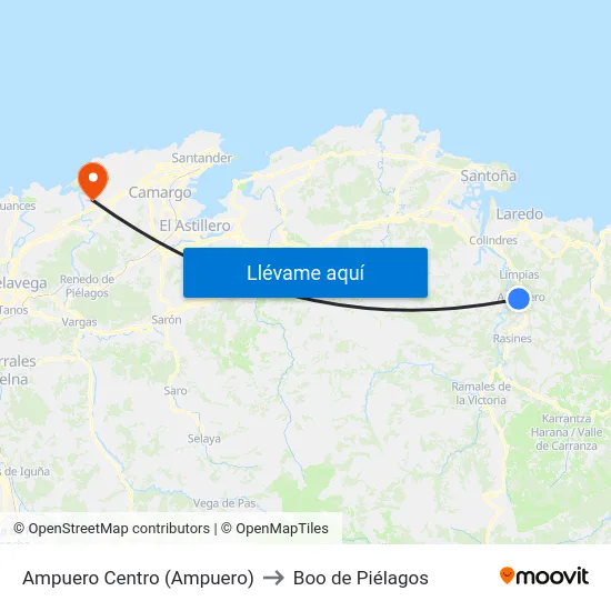 Ampuero Centro (Ampuero) to Boo de Piélagos map