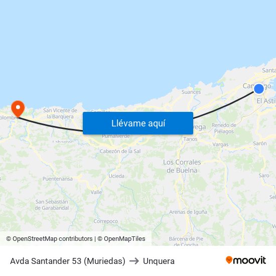 Avda Santander 53 (Muriedas) to Unquera map