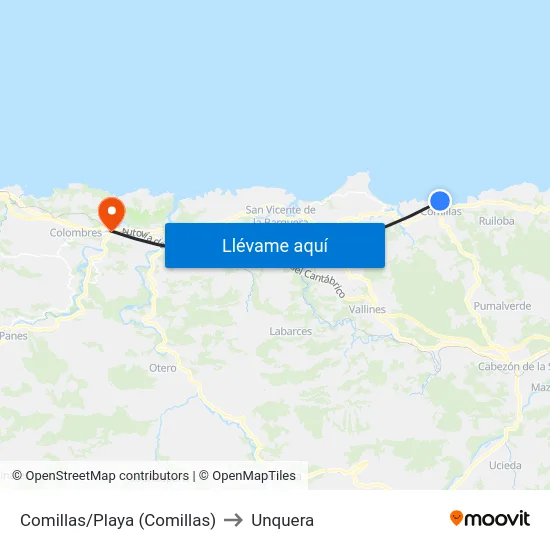 Comillas/Playa (Comillas) to Unquera map