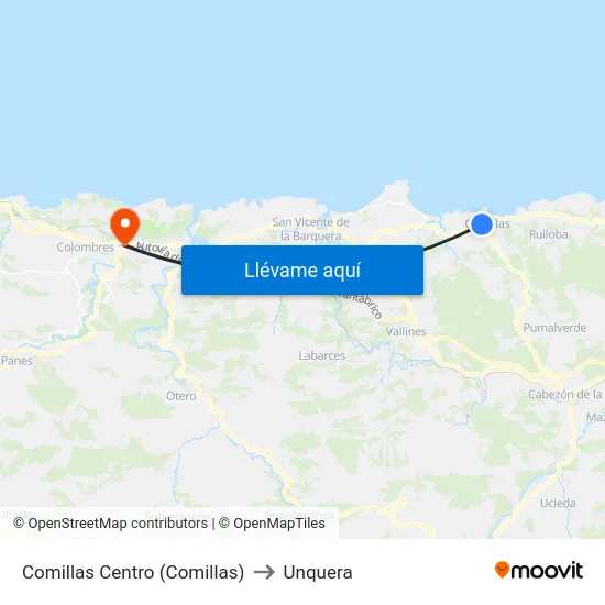 Comillas Centro (Comillas) to Unquera map