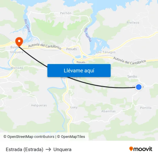 Estrada (Estrada) to Unquera map