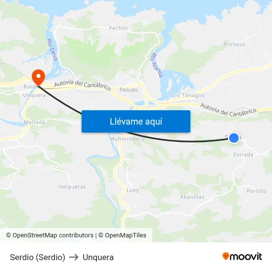 Serdio (Serdio) to Unquera map