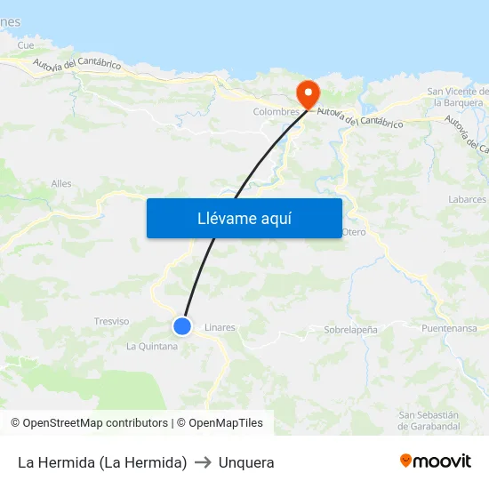 La Hermida (La Hermida) to Unquera map