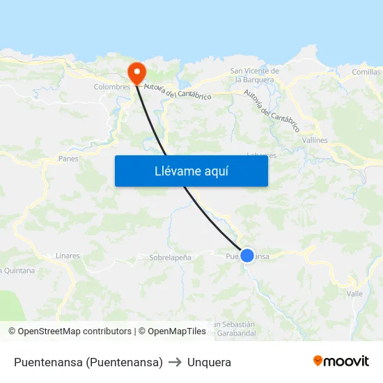Puentenansa (Puentenansa) to Unquera map