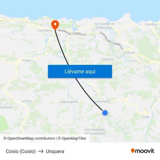 Cosio (Cosio) to Unquera map