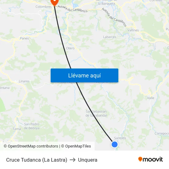 Cruce Tudanca (La Lastra) to Unquera map