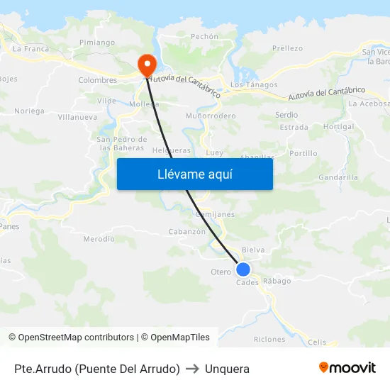Pte.Arrudo (Puente Del Arrudo) to Unquera map