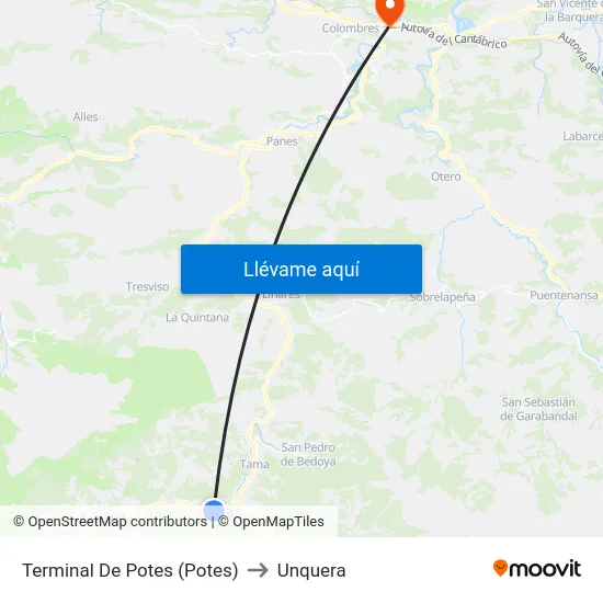 Terminal De Potes (Potes) to Unquera map