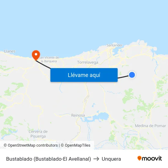 Bustablado (Bustablado-El Avellanal) to Unquera map