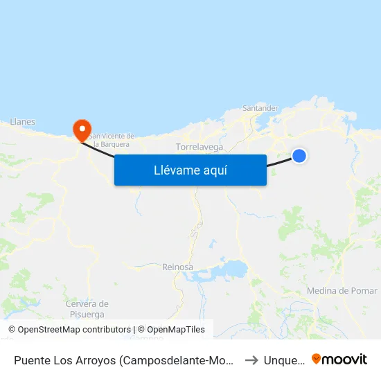 Puente Los Arroyos (Camposdelante-Monte) to Unquera map