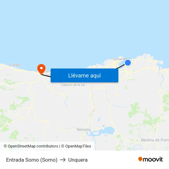 Entrada Somo (Somo) to Unquera map