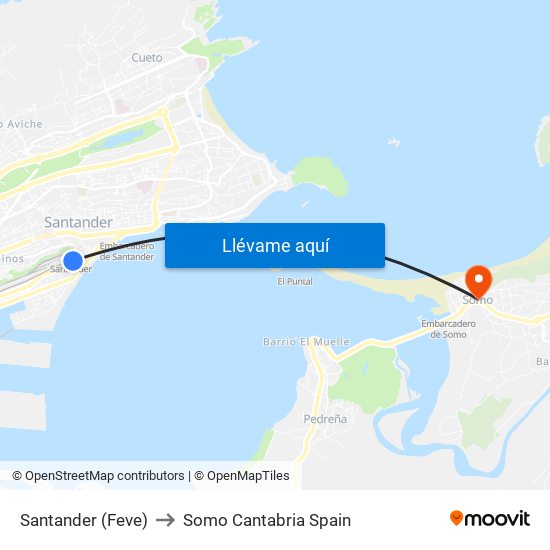 Santander (Feve) to Somo Cantabria Spain map