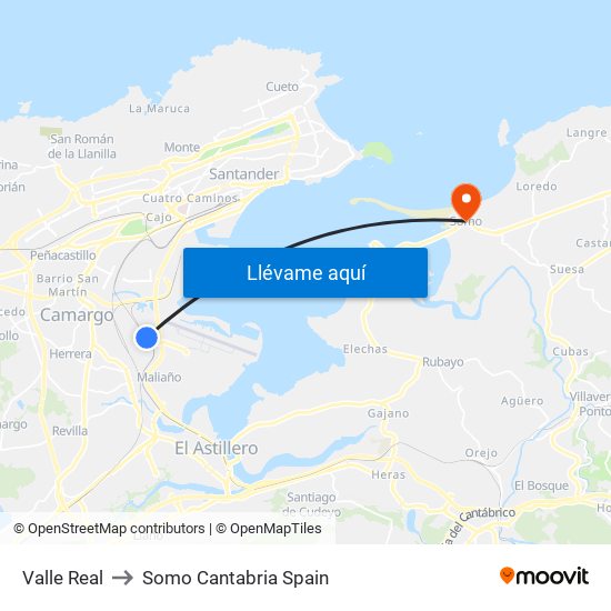 Valle Real to Somo Cantabria Spain map