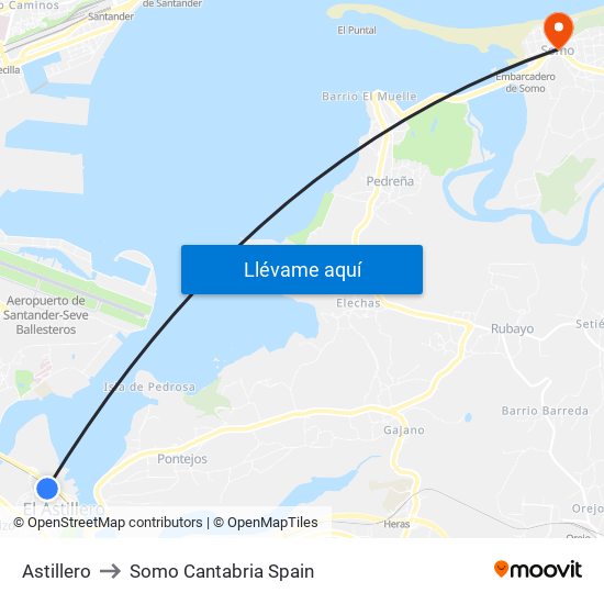 Astillero to Somo Cantabria Spain map