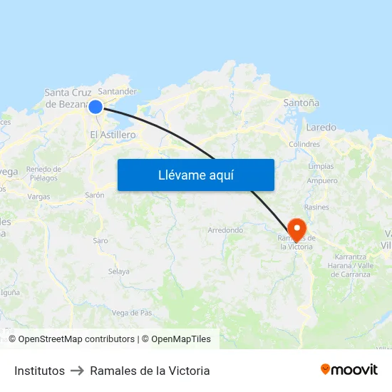 Institutos to Ramales de la Victoria map