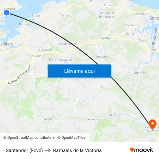 Santander (Feve) to Ramales de la Victoria map