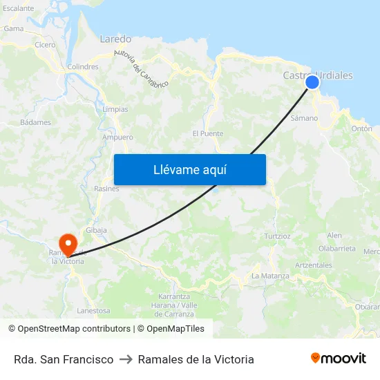 Rda. San Francisco to Ramales de la Victoria map