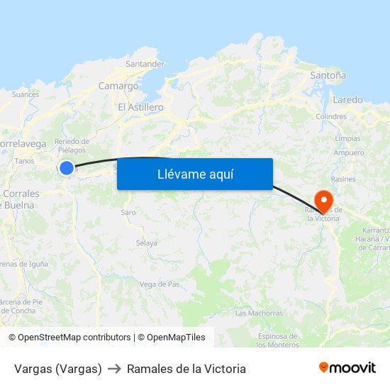 Vargas (Vargas) to Ramales de la Victoria map
