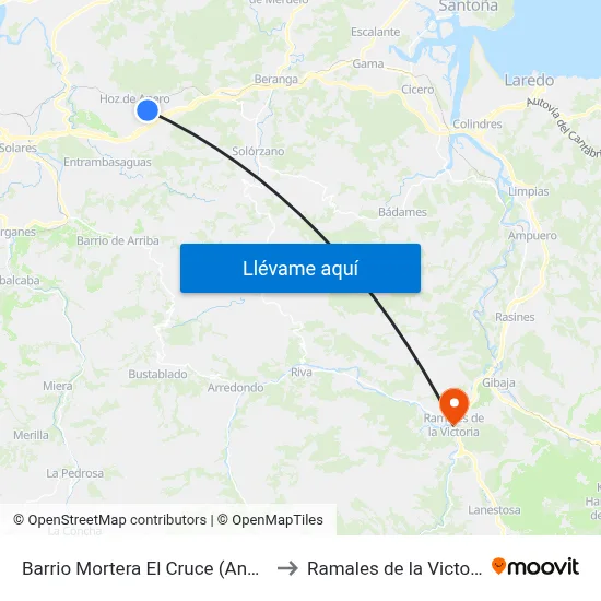 Barrio Mortera El Cruce (Anero) to Ramales de la Victoria map