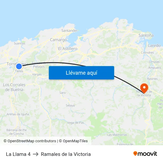 La Llama 4 to Ramales de la Victoria map