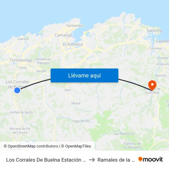 Los Corrales De Buelna Estación De Autobuses to Ramales de la Victoria map