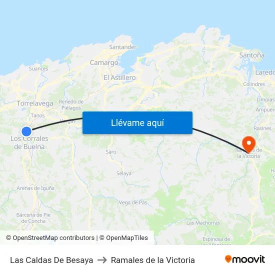 Las Caldas De Besaya to Ramales de la Victoria map