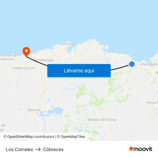 Los Corrales to Cóbreces map