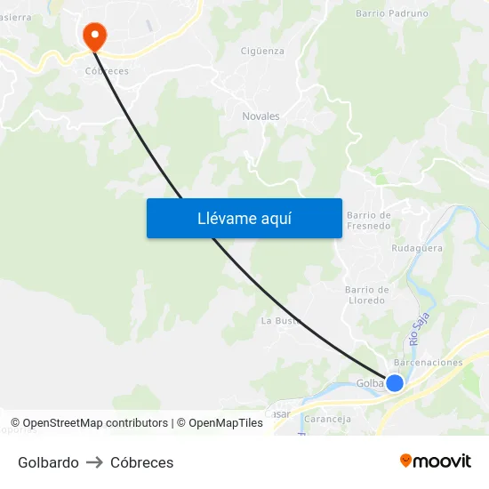 Golbardo to Cóbreces map