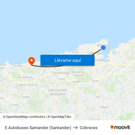 E.Autobuses Santander (Santander) to Cóbreces map