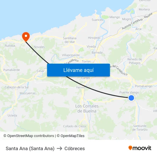 Santa Ana (Santa Ana) to Cóbreces map