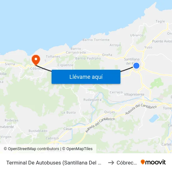 Terminal De Autobuses (Santillana Del Mar) to Cóbreces map