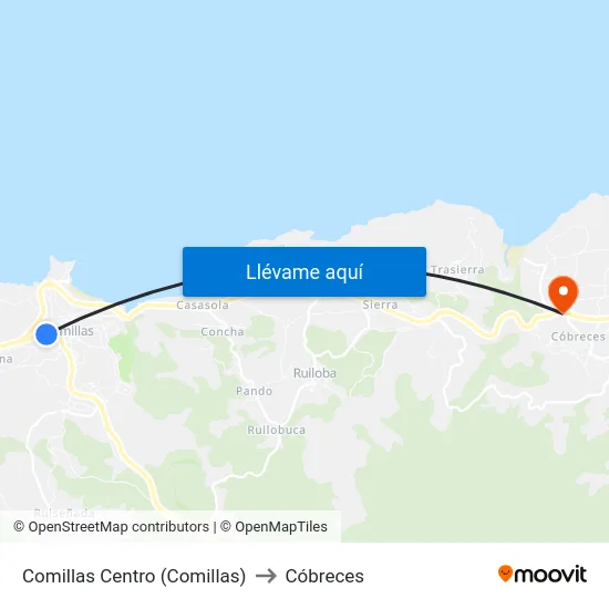 Comillas Centro (Comillas) to Cóbreces map