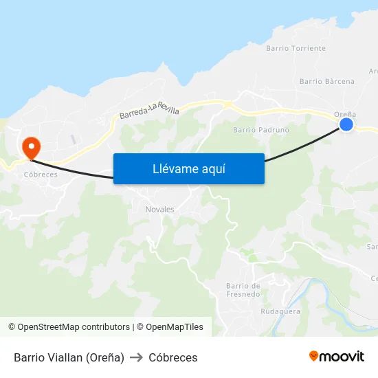 Barrio Viallan (Oreña) to Cóbreces map
