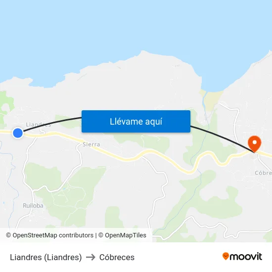 Liandres (Liandres) to Cóbreces map