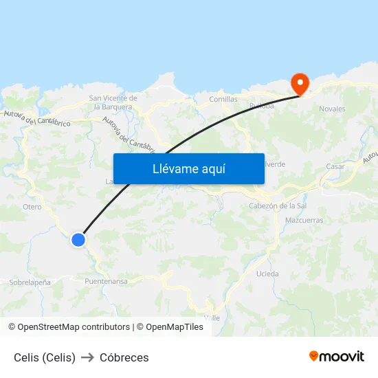 Celis (Celis) to Cóbreces map
