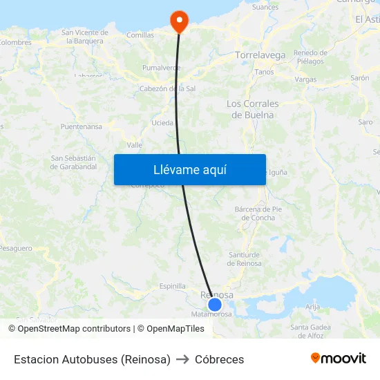 Estacion Autobuses (Reinosa) to Cóbreces map