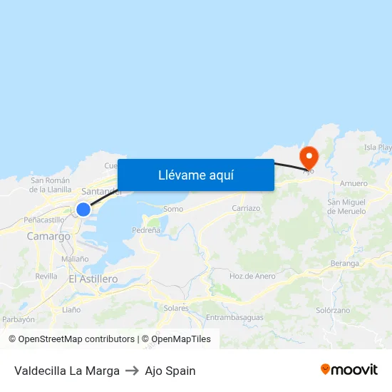 Valdecilla La Marga to Ajo Spain map